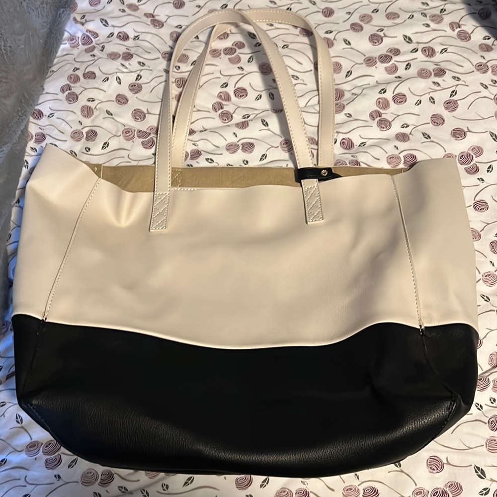 Cream and black tote bag